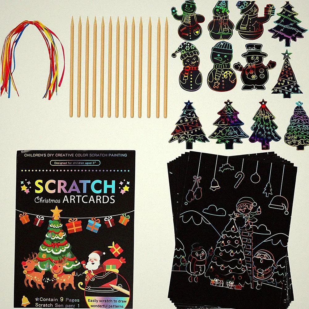 Weihnachten Kratzbilder Set für Kinder, Weihnachtsbaum Schneemann Regenbogen...