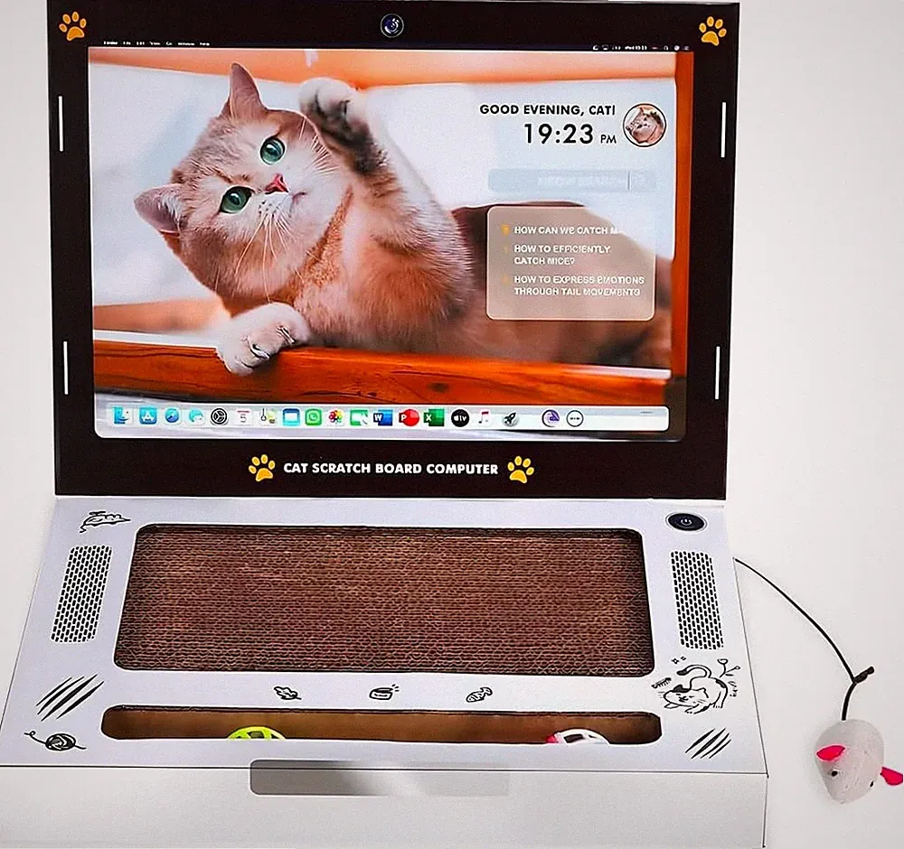 Wintem - Kratzbaum aus Karton für Katzen in Form eines Laptops 3-in-1 H 25,5 x