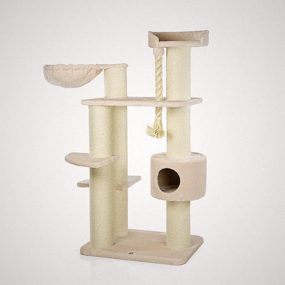 XXL Katzen Kratzbaum Kratzstamm Kletterbaum Kratzturm beige | ca. 130x88x163cm