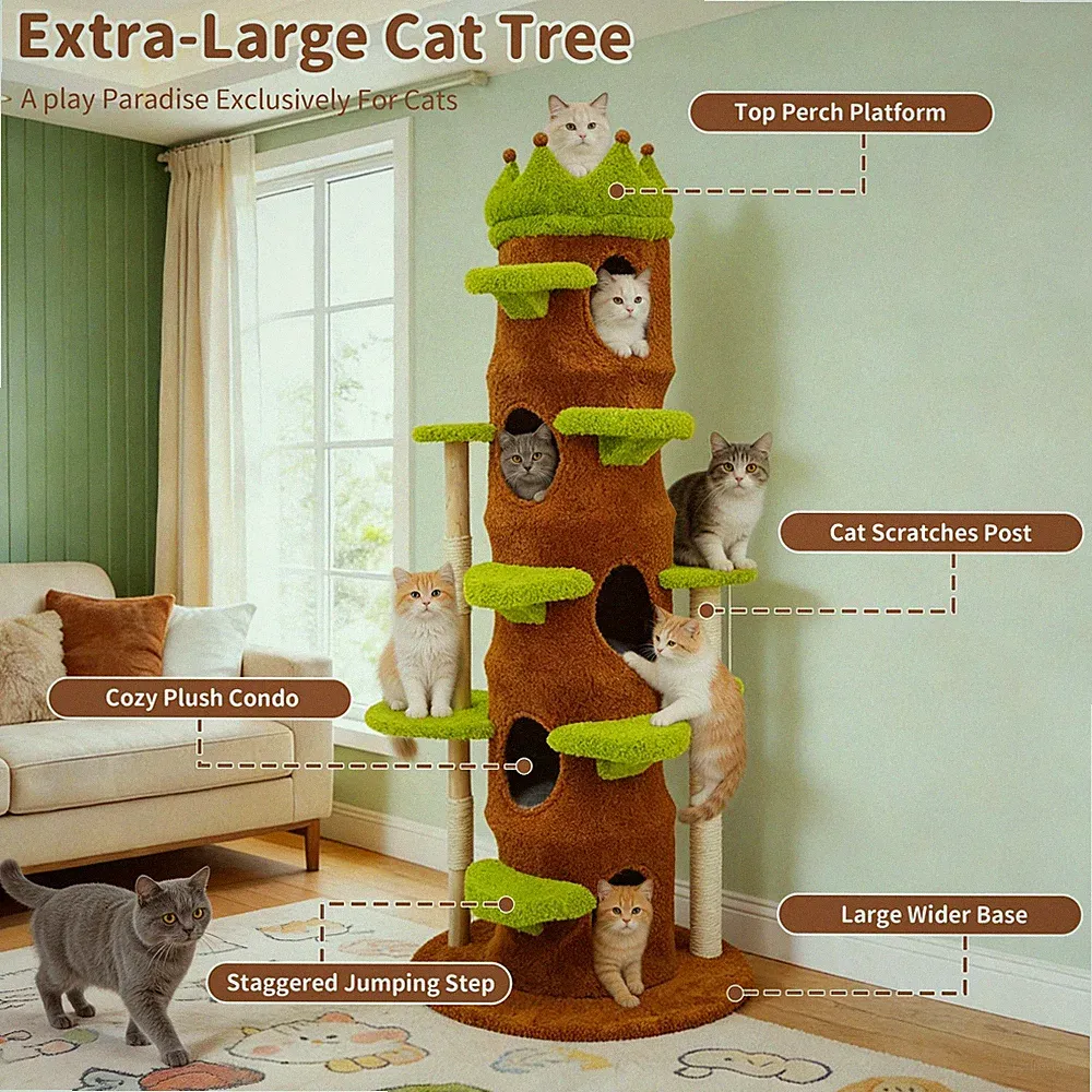 XXL Katzenbaumturm 187 cm Großes Grünes Katzenaktivitätszentrum, Katzenwohnung