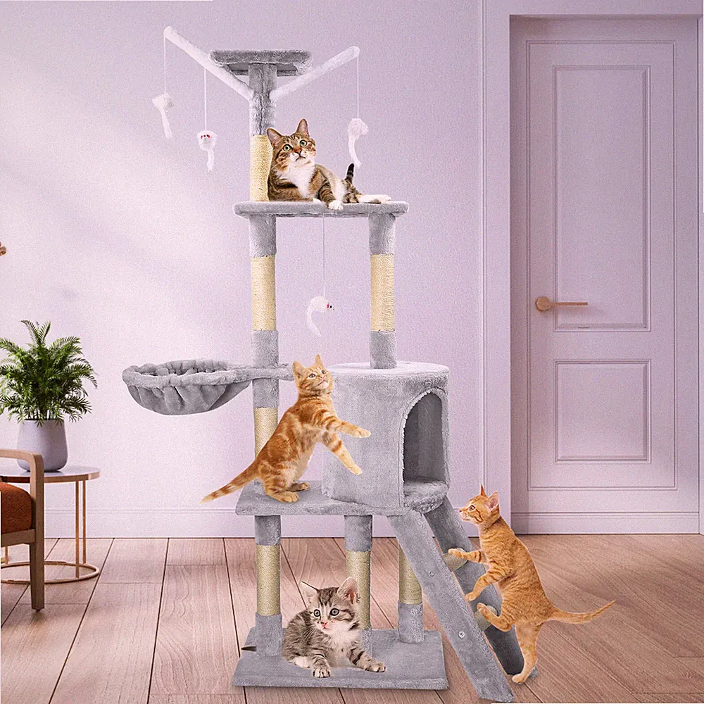 XXL Katzenkratzbaum 143 cm Katzenbaum Kletterbaum Stabil mit Plüsch Sisalseil