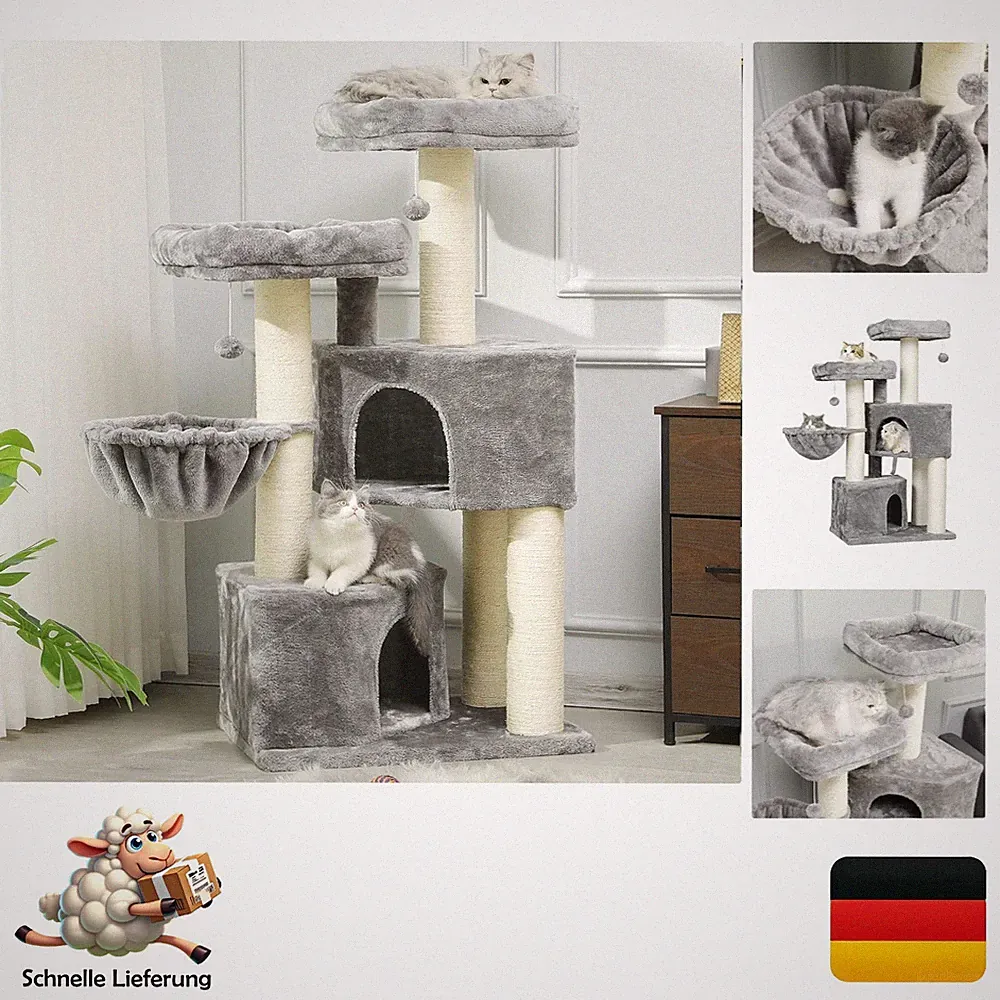 XXL Katzenkratzbaum groß mit Sisalsäulen, 2 Aussichtsplattformen, stabil, Mod...