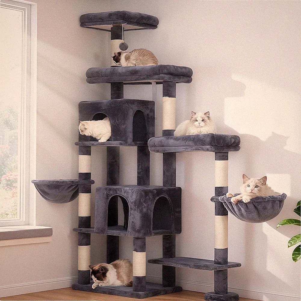 XXL Kratzbaum für groß Katzen, 180 cm hoch Stabil Katzenbaum mit rechts erwei...