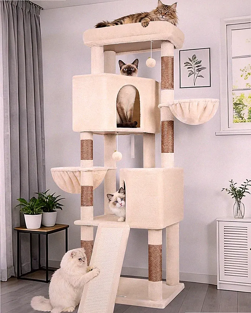 XXL Kratzbaum für große Katzen – 2 Katzenhäuser, Sisalrampe, 177 cm
