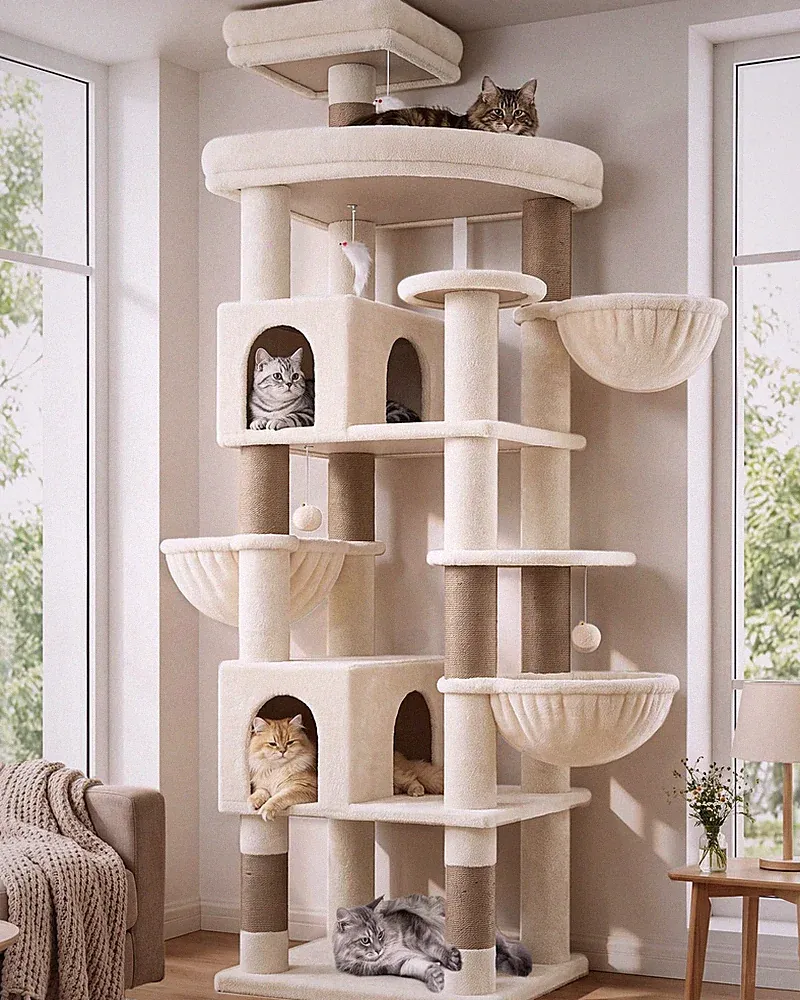 XXL Kratzbaum Globlazer S82 in Beige – 210cm stabil für mehrere große Katzen