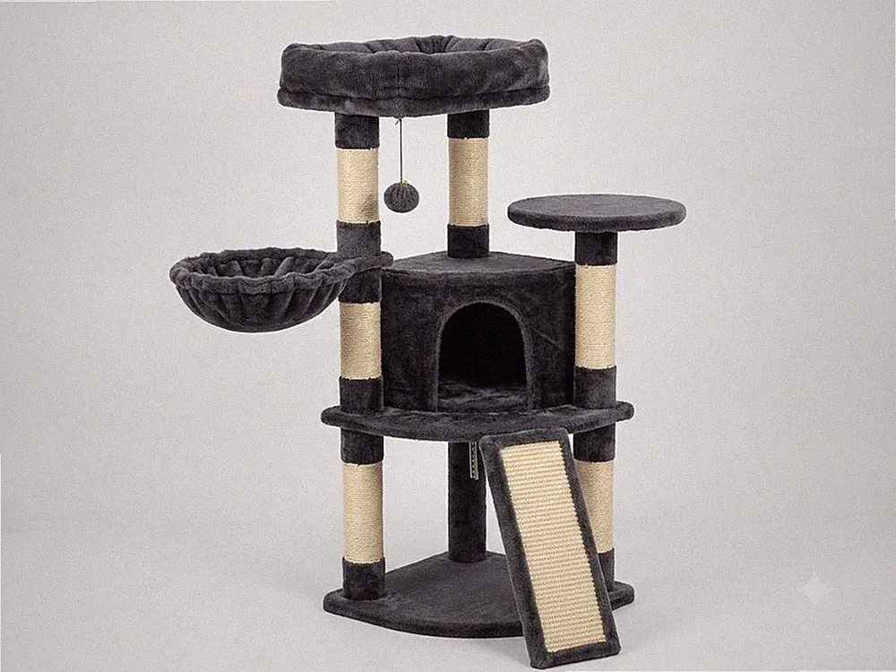 Yaheetech Kratzbaum Gross Katzenbaum Kletterbaum mit Höhle 106 cm Schwarz