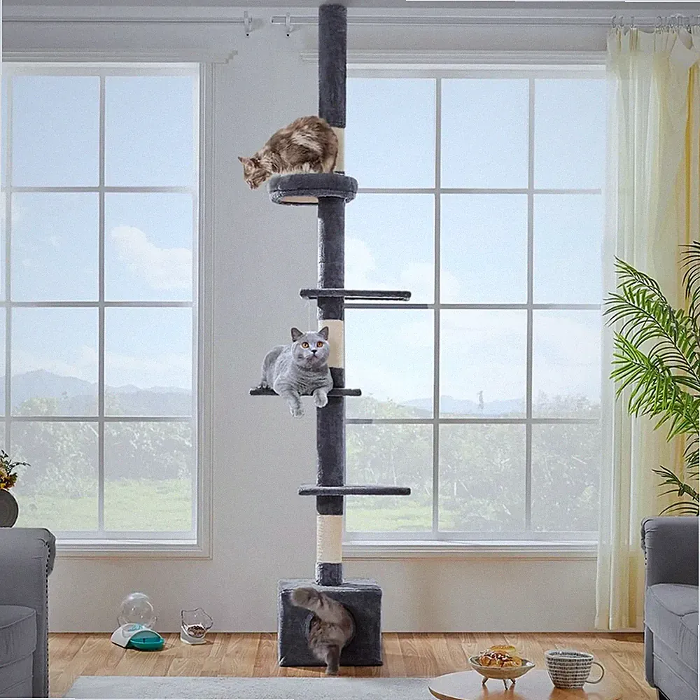 Yaheetech Kratzbaum Katzenbaum 226cm-265cm deckenhoch, höhenverstellbar, mit Si7